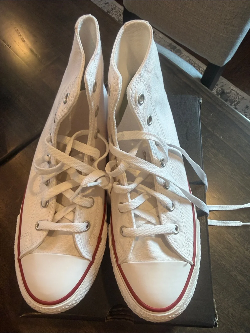 Converse Kids White High-Top Sneakers with Red Stripe